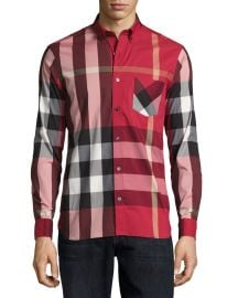 Burberry Thornaby Check Sport Shirt  Red long sleeve at Neiman Marcus